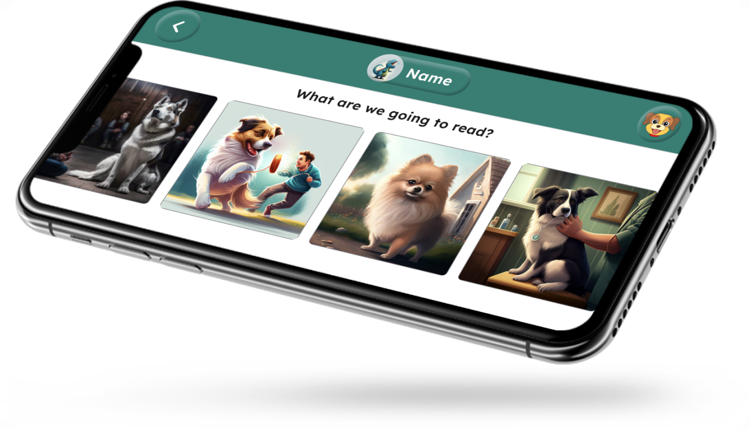cell phone with All About Dogs App on screen